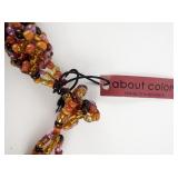 15 Strand Red, Orange, Pink, Glass Bead Necklace.