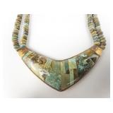 Jay King  Saddle Mountain Turquoise Inlay Copper Bead Bib Necklace.