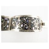 FP (Mexico) Abalone Shell Inlay Sterling Silver Panel Bracelet.