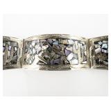 FP (Mexico) Abalone Shell Inlay Sterling Silver Panel Bracelet.