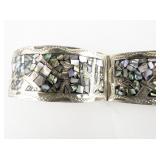 FP (Mexico) Abalone Shell Inlay Sterling Silver Panel Bracelet.