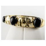 Technibond Black Onyx Cabochon & Elephant Vermeil Hinged Bangle.