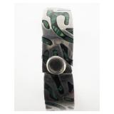 Taxco, Mexico  Malachite Inlay Sterling Silver Panel Bracelet.