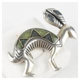 Carolyn Pollack  Relios Southwestern Green Stone Inlay Jack Rabbit Sterling Silver Brooch .