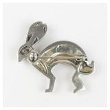 Carolyn Pollack  Relios Southwestern Green Stone Inlay Jack Rabbit Sterling Silver Brooch .