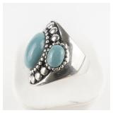 Three Stone Cabochon Turquoise Sterling Silver Statement Ring . Size 7.75 - 8