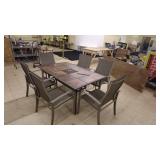 Outdoor Dining Set with Tile Top Table and Six Chairs