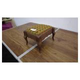 Vintage Wooden Footstool with Patterned Upholstery