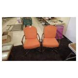 Pair of Orange Upholstered Armchairs with Bamboo Frame