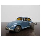 Vintage SCHUCO Micro-Racer Race Car w/Key - Greyish Blue w/Yellow Windows Volkswagen