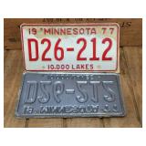 2 Pair Red NOS 1977 MN License Plates - Plus 1