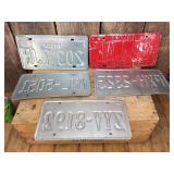 5 Vintage License Plates - Texas - Virginia - NC - Wisc