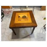 Vintage Wood Folding Table with Beautiful Landscape Scene