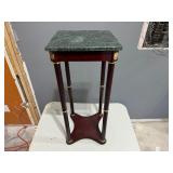 Mid 20th Century French Empire Style Brass and Wood Side Table with Green Marble Top.