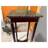 Mid 20th Century French Empire Style Brass and Wood Side Table with Green Marble Top.