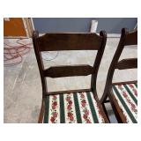 Pair of Vintage Green/Red Floral Stripe Padded Chairs