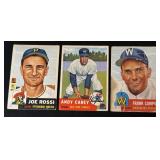 3 Card 1953 Topps Baseball Lot - Frank Campos, Andy Carey, Joe Rossi - Vintage Baseball Cards