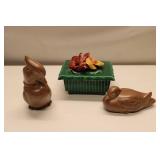 Vintage Ceramic Bird Figurines and Floral Lid Box Set