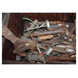 Assortment of Vintage Hand Tools in Wooden Toolbox