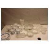 Group of Vintage Glass and Porcelain Kitchen Items - Including Plates, Bowls, and Mugs