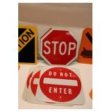 Group of 9 Vintage Traffic and Trail Signs - Caution, Stop, Do Not Enter