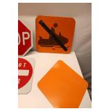 Group of 9 Vintage Traffic and Trail Signs - Caution, Stop, Do Not Enter