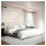 Martha Stewart Amelia Platform Bed with Curved Headboard and Cushioned Side Rails, Faux Linen Upholstery, Wood Slat Foundation, No Box Spring Needed, King, Beige