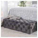 Kaylee Tufted Rectangular Jumbo Grey Velvet Ottoman by TOV Furniture