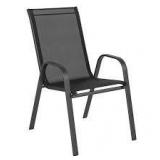 Flash Furniture Brazos Series Black Outdoor Stack Chair with Flex Comfort Material and Metal Frame-Black