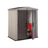 KETER Factor 6 ft. W x 3 ft. D Outdoor Durable Resin Plastic Storage Shed with Double Doors, Taupe and Brown