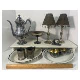 Silverplate decor lot, Tumblers, Napkin Rings, Foot Bowl, Tea Pot