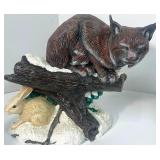 Painted Ceramic Wildlife Decor-Moose, Bobcat with Rabbit and Two Trout