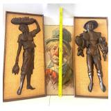 Mid Century Wall Decor Wall Hangings Clown Art and Philippines Carved Wood and Burlap Art