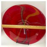 Oversized Blown Glass Red Plate for Decor 16.5" Diameter