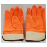 Majestic PVC 6 Pairs Orange Fluorescent Work Gloves Foam Lined For Super Warmth, Safety Cuff, Heavy Grit Palm, Size Large