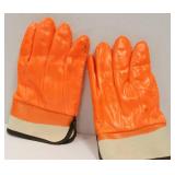 Majestic PVC 6 Pairs Orange Fluorescent Work Gloves Foam Lined For Super Warmth, Safety Cuff, Heavy Grit Palm, Size Large