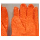 Majestic PVC 6 Pairs Orange Fluorescent Work Gloves Foam Lined For Super Warmth, Safety Cuff, Heavy Grit Palm, Size Large