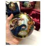 Lot of 4 Excellent Hand Painted & Signed Glass Christmas Ornaments