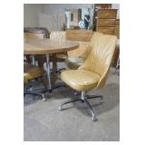 dinging room table with formica top and 6 vinyl chairs