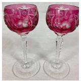 Nachtmann Traube Cordial 5.5" Cranberry Pink Hand Cut to Clear and Light Amethyst Silver Plated Shot Glasses