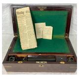 Antique Writing Desk Edwin B Nash with a copy of the Boston Daily Globe from January 24, 1876