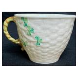 Irish Belleek Porcelain Classic Shamrock Tea Cup, Saucer, Sugar Dish and Creamer Pitcher