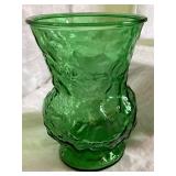 Vintage Green Vases and Bowls - Napco/Soreno Ridged Vase, A L R CO Emerald Green Glass Vase/Bowl and EO Brody Large Dimpled Vase