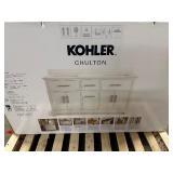 Open Box Like New Kohler Chulton 60" bathroom vanity cabinet with sinks and quartz top