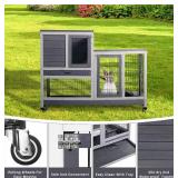 LifeSky Outdoor Large Rabbit Hutch - Rabbit Cage with Removable Tray - 2 Story Bunny Hutch with Wheels Gray