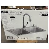 Kohler R75791-2PC-NA All-in- One Dual-Mount Double Bowl Kitchen Sink Brushed Stainless - No Faucet - damaged sink see pictures