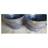 Two New 22 inch planter barrels, 14 in tall, plastic