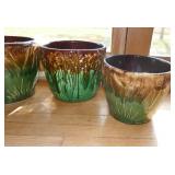 FOUR beautiful greens and browns Glazed Pottery planters