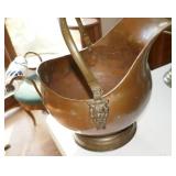 Brass/Copper water bath with ceramic handles from Holland