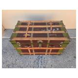 Vintage Green and Brown Trunk - Decorative Storage Chest